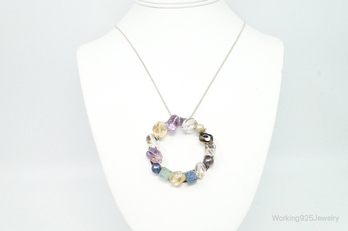 Rare Tracey Mayer Multi Gem Modernist Style Sterling Silver Necklace