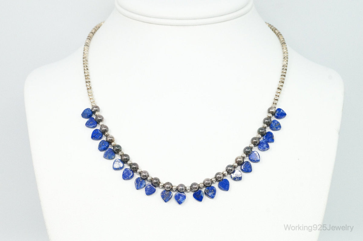 Vintage Native American QT Lapis Lazuli Bead Sterling Silver Necklace