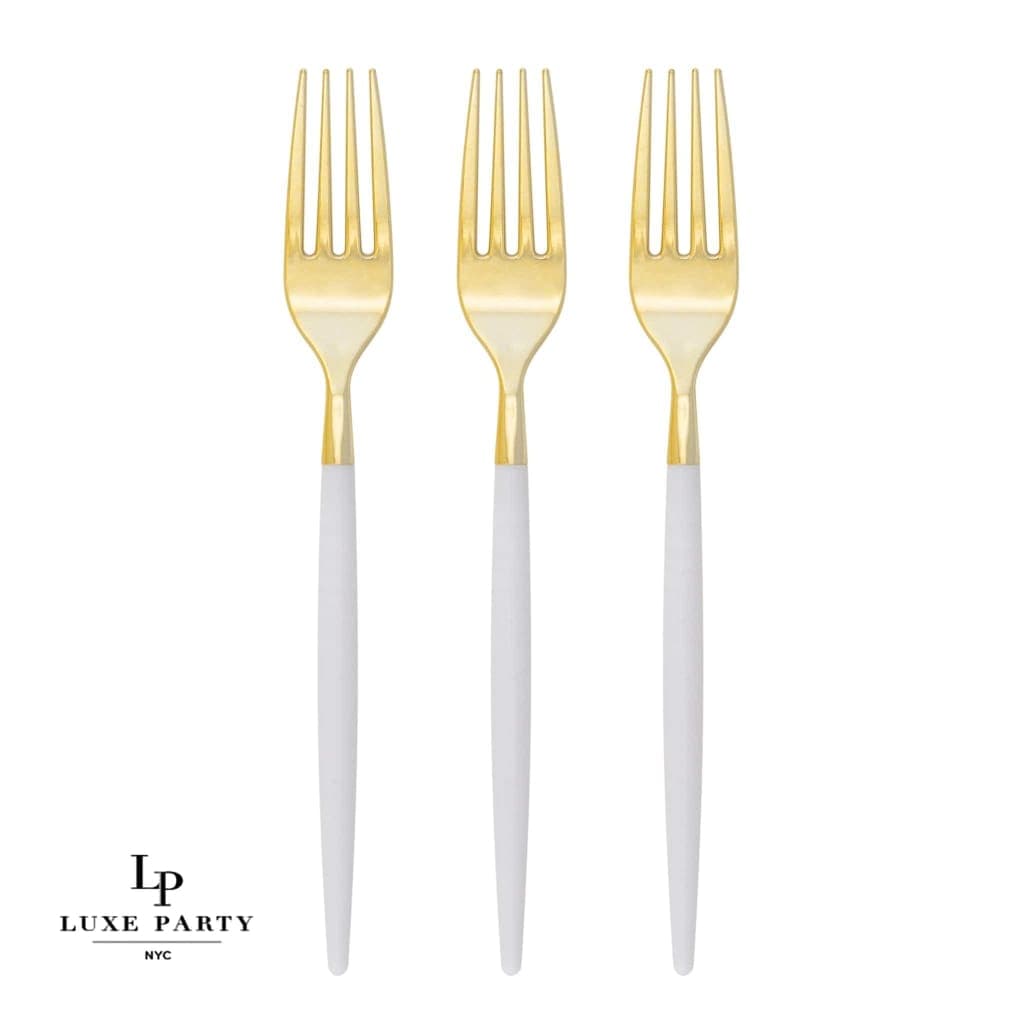 Chic Clear and Gold Plastic Forks | 32 Pieces