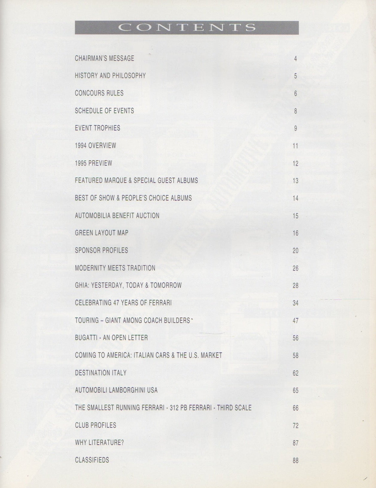 Concours Italiana 1994 Program - Featuring Ghia & Touring