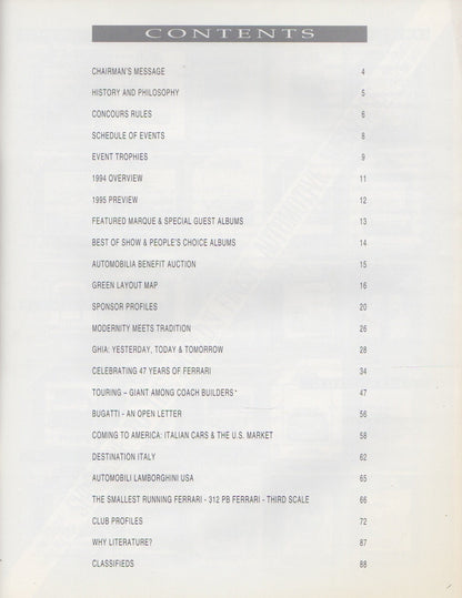 Concours Italiana 1994 Program - Featuring Ghia & Touring