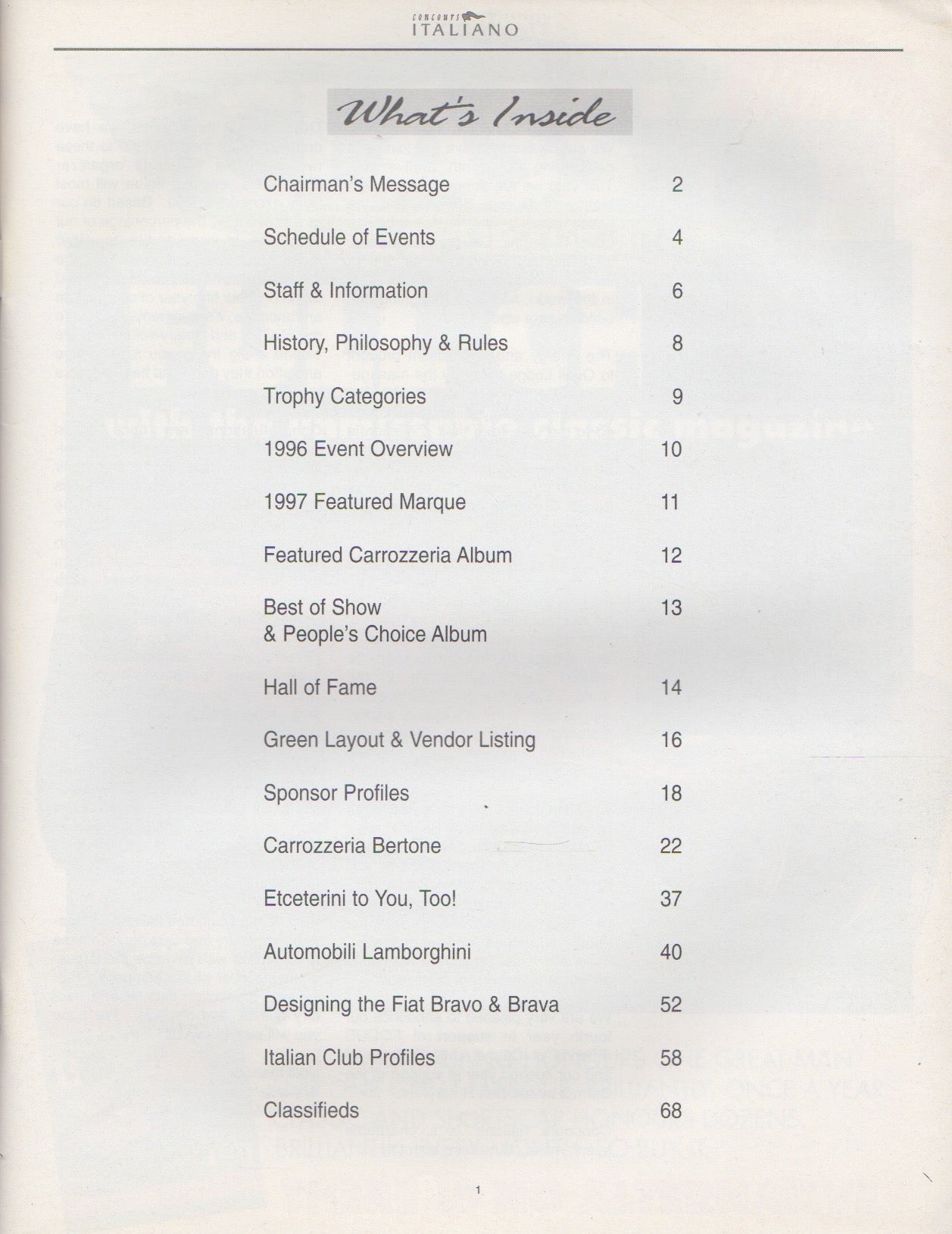 Concours Italiano 1996 Program - Featuring Bertone & Lamborghini
