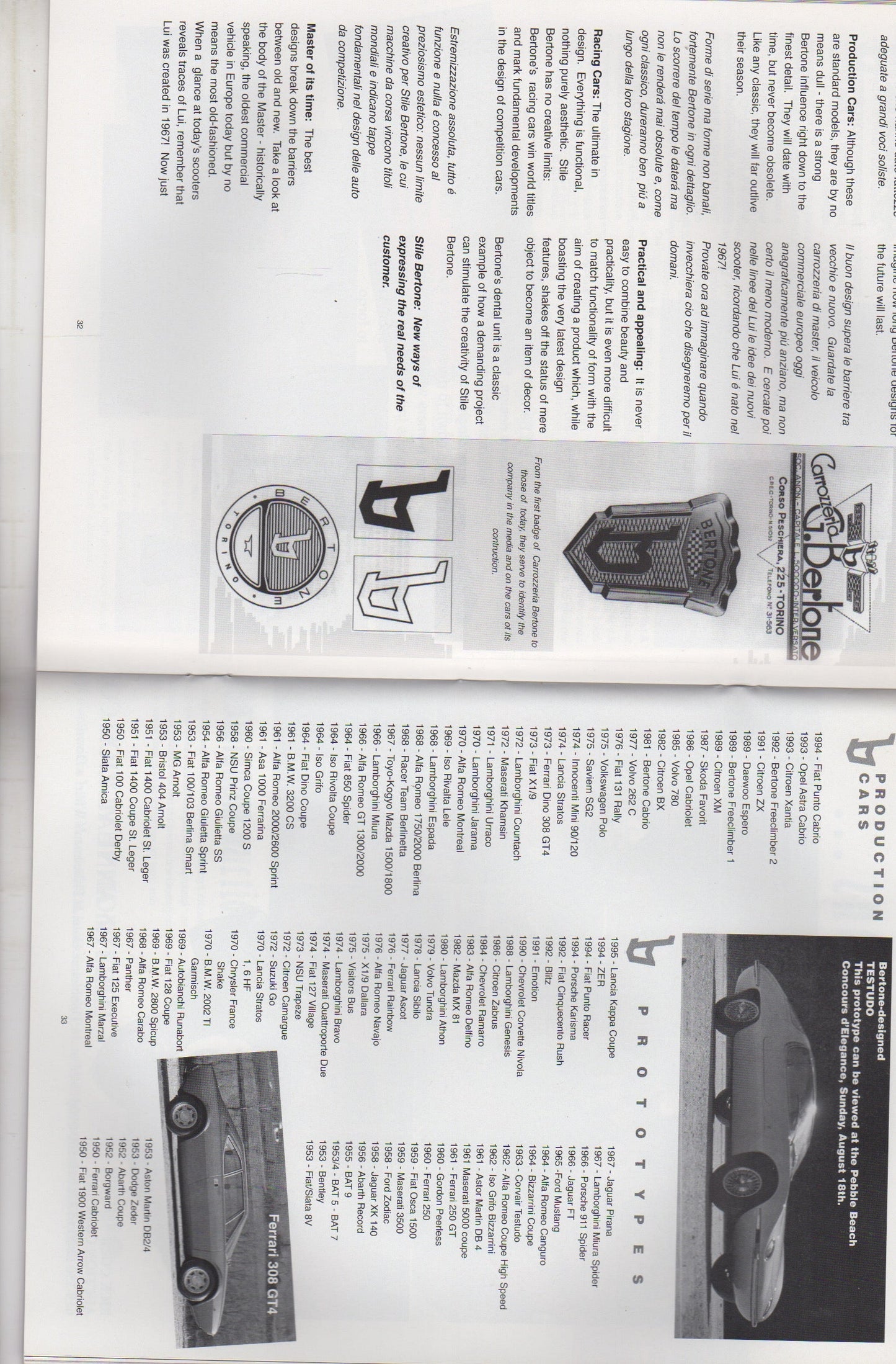 Concours Italiano 1996 Program - Featuring Bertone & Lamborghini