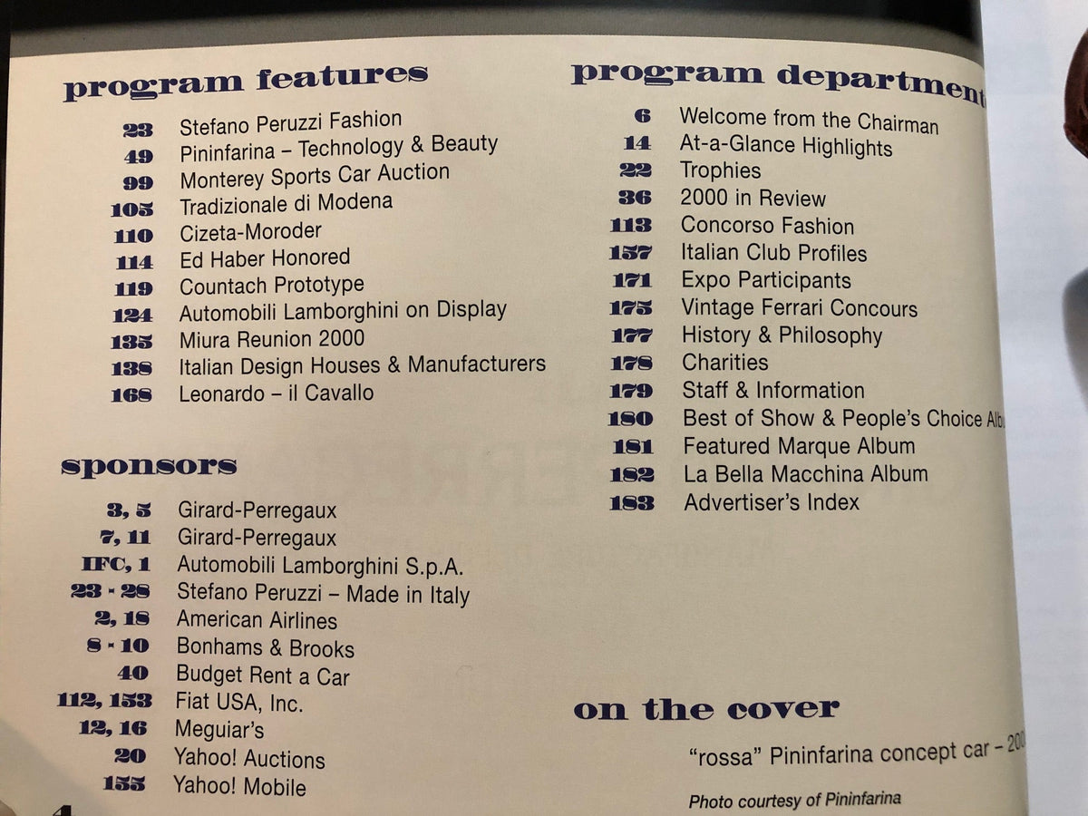 Concorso Italiano 2001 Program - Featuring Pininfarina