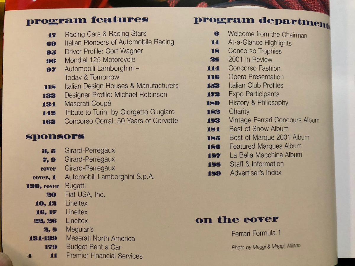Concorso Italiano 2002 Program - Featuring Racing Cars & Stars