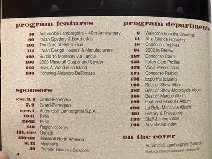 Concorso Italiano 2003 Program - Featuring Lamborghini and Frua