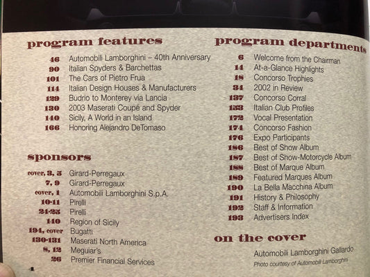 Concorso Italiano 2003 Program - Featuring Lamborghini and Frua