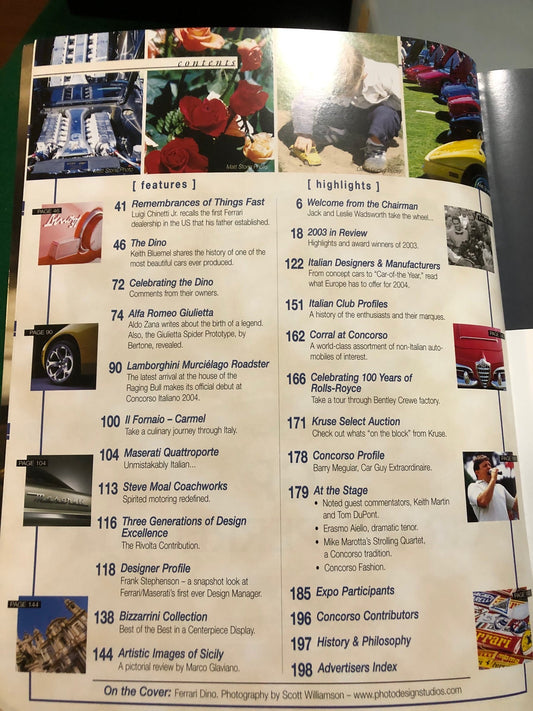 Concorso Italiano 2004 Program - Featuring Ferrari Dino, Fiat Dino & Alfa Romeo Guilietta