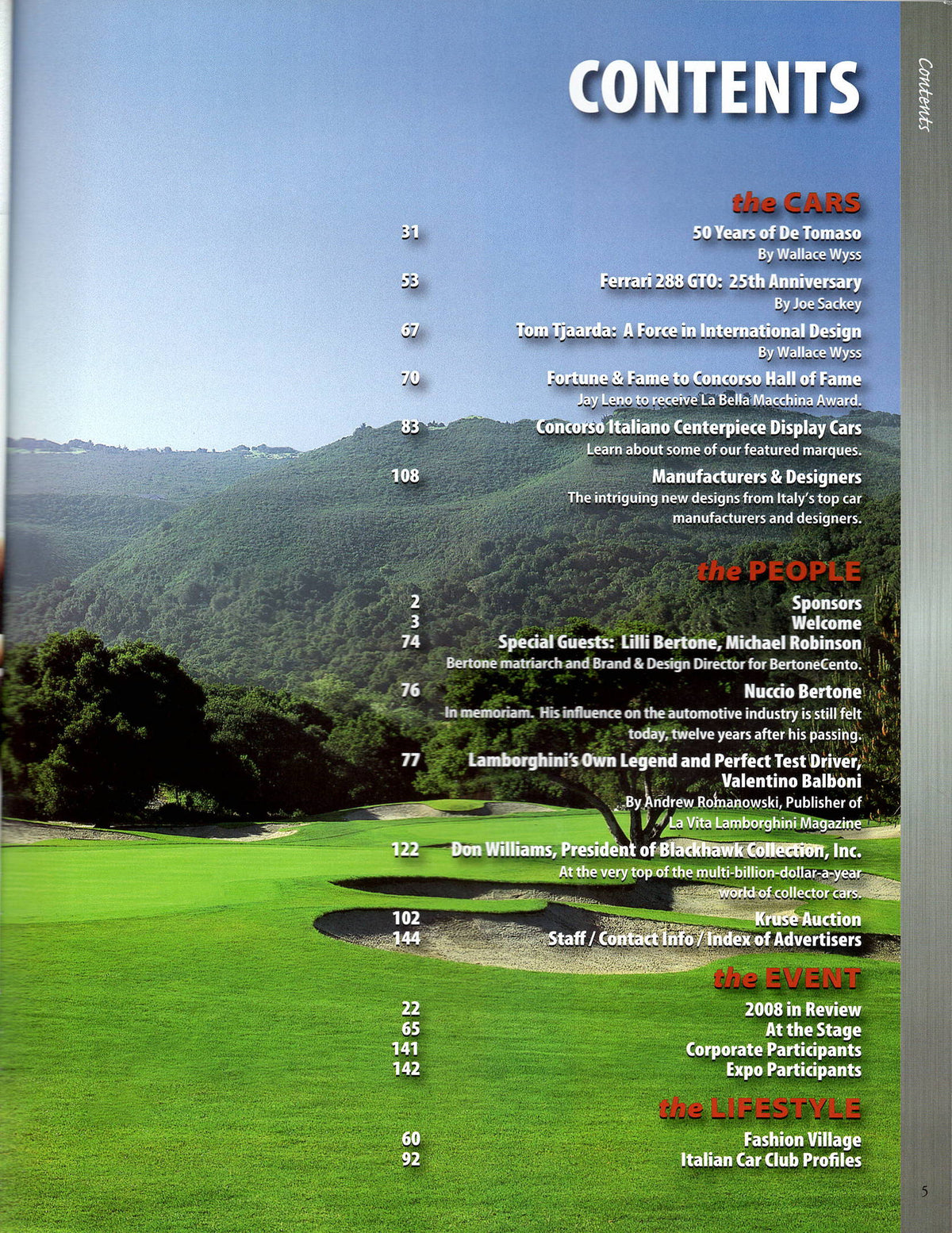 Concorso Italiano 2009 Program - Featuring Ferrari 288 GTO, De Tomaso & Bertone
