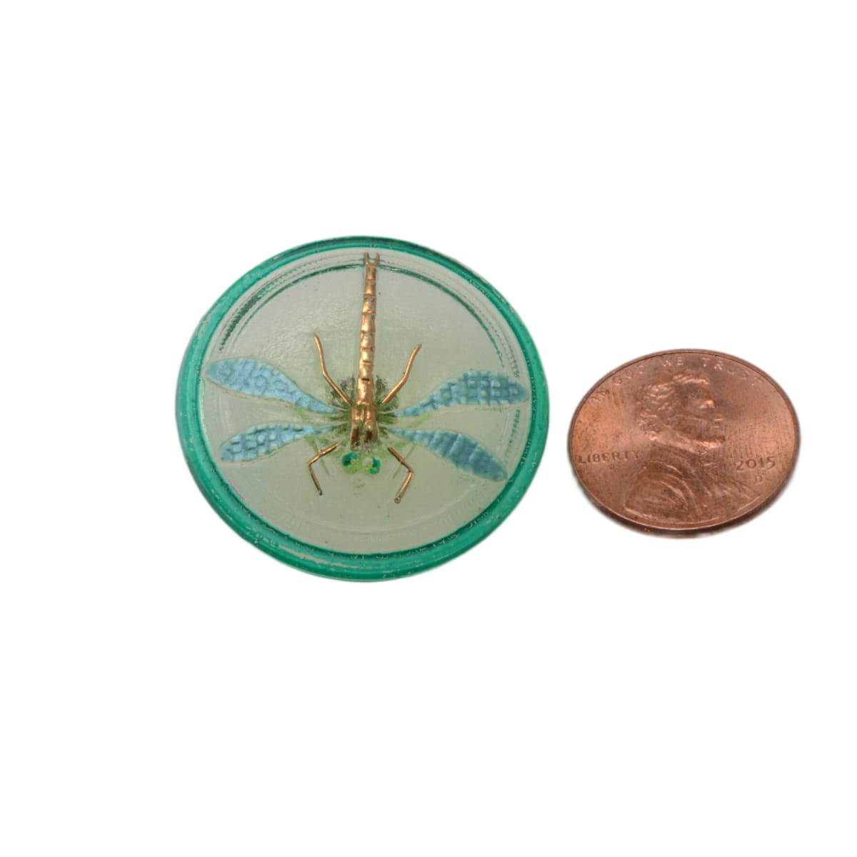 Czech Glass Dragonfly Button 31mm - Aqua Blue Clear Glass Shank Button