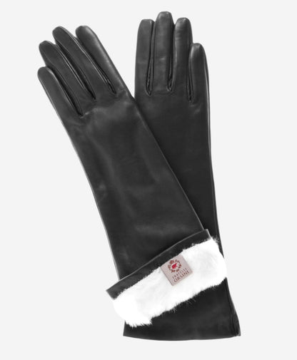 CR4001W6 (black) - Italian rabbit fur lined 6-button length leather gloves — photo 1 of 9