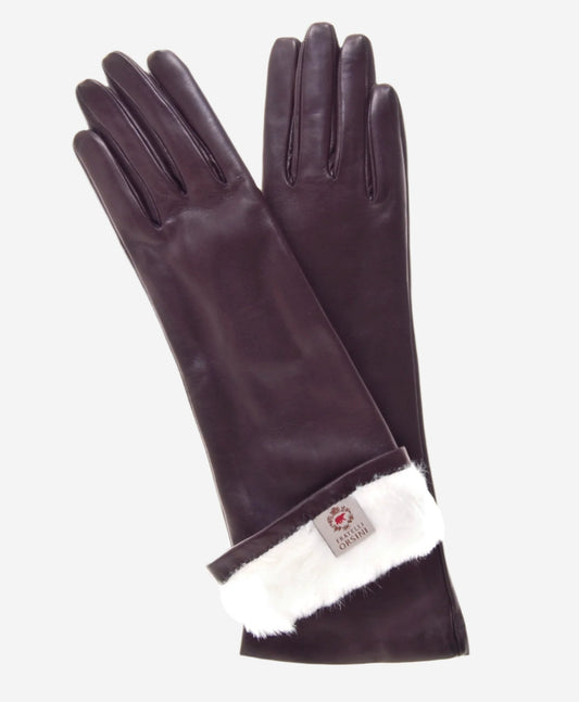 CR4001W6 (brown) - Italian rabbit fur lined 6-button length leather gloves — photo 1 of 8