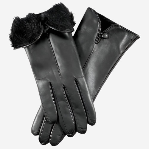 CR4302 (black) - Women’s Italian rabbit fur gloves with button — photo 1 of 7