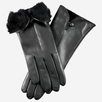 CR4302 (black) - Women’s Italian rabbit fur gloves with button — photo 1 of 7