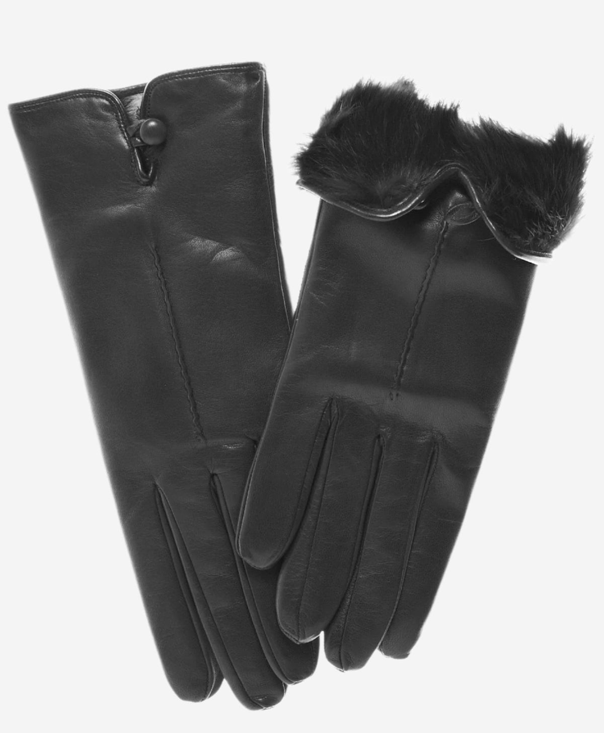 CR4302 (black) - Women’s Italian rabbit fur gloves with button — photo 2 of 7