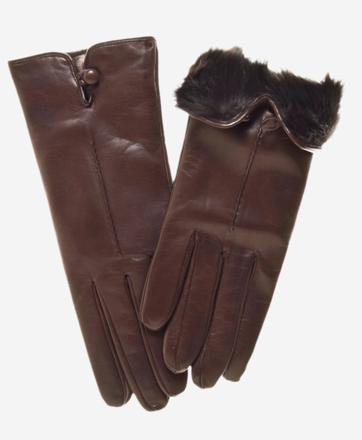 CR4302 (brown) - Women’s Italian rabbit fur gloves with button — photo 1 of 6