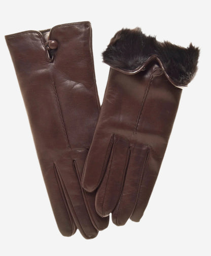 CR4302 (brown) - Women’s Italian rabbit fur gloves with button — photo 1 of 6