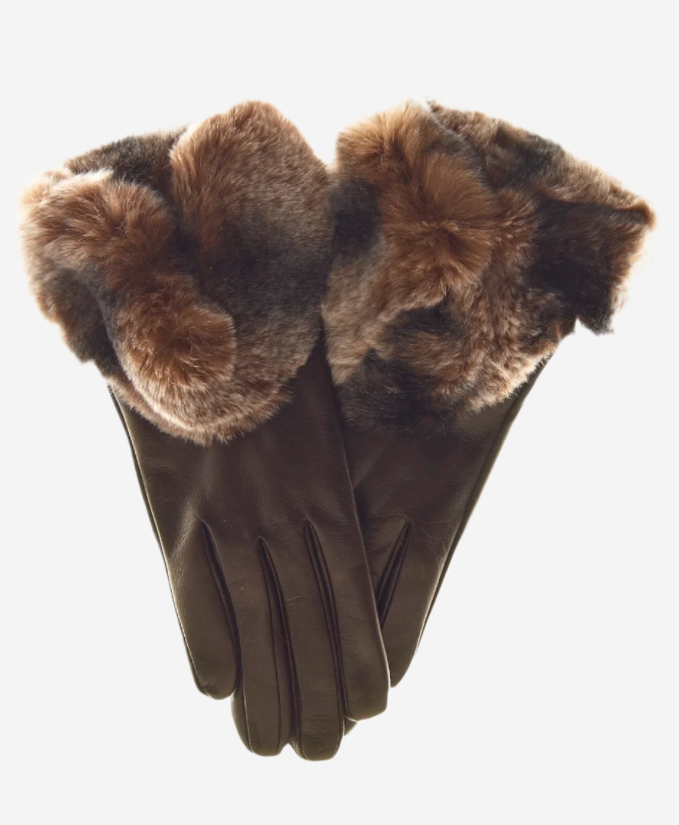 CR4347 (brown) - Women’s Italian Rex rabbit fur cuff cashmere lined winter leather gloves — photo 1 of 10