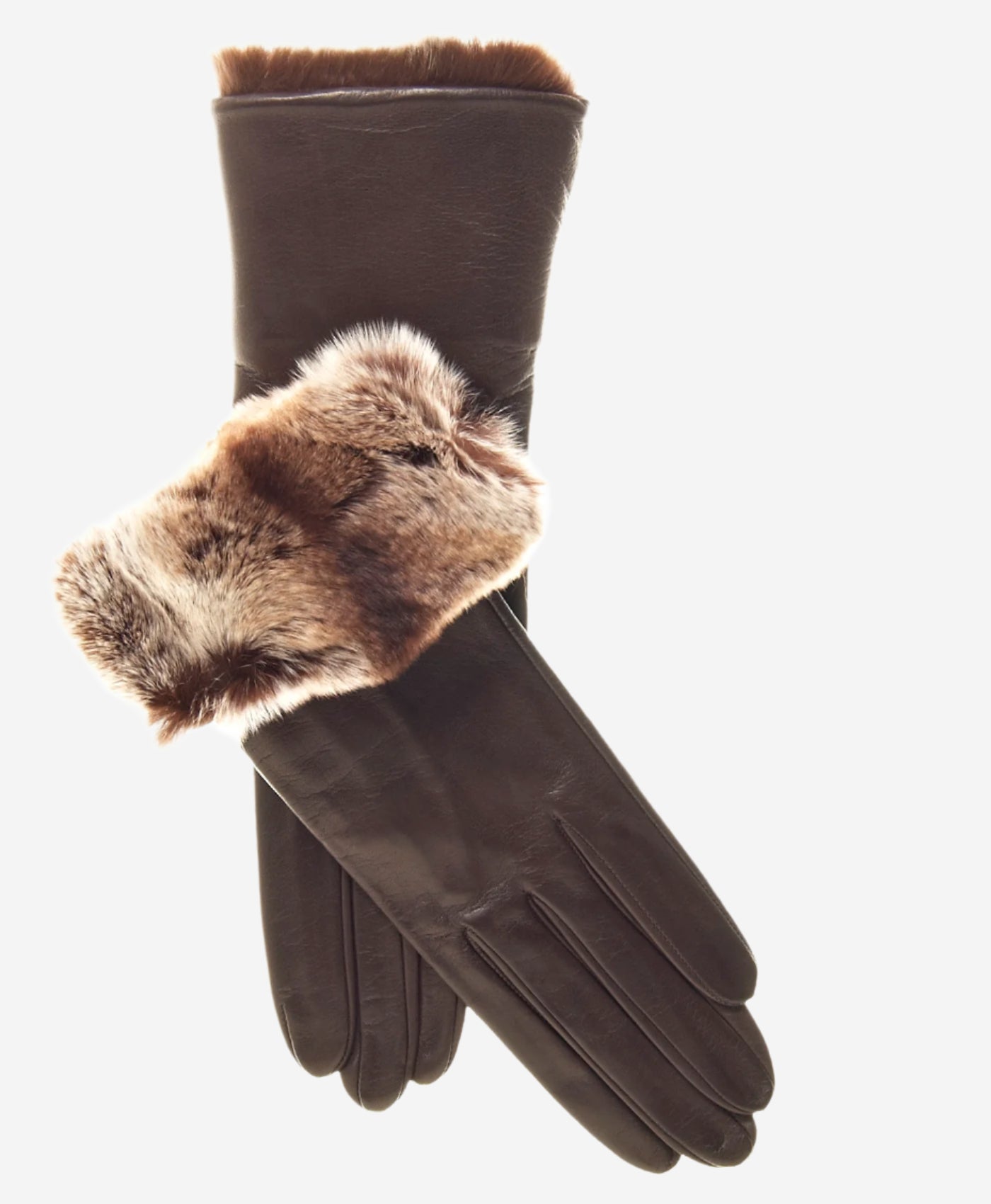 CR4405 (brown) - Women’s Italian leather winter gloves with Rex rabbit fur cuff — photo 2 of 8