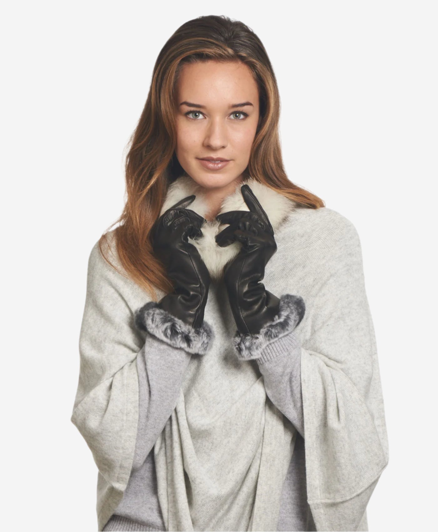 CR4405 (black) - Women’s Italian leather winter gloves with Rex rabbit fur cuff — photo 2 of 8