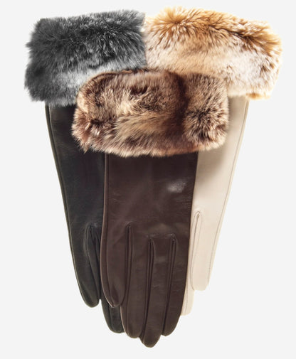 CR4405 (brown) - Women’s Italian leather winter gloves with Rex rabbit fur cuff — photo 3 of 8