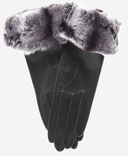 CR4405 (black) - Women’s Italian leather winter gloves with Rex rabbit fur cuff — photo 1 of 8