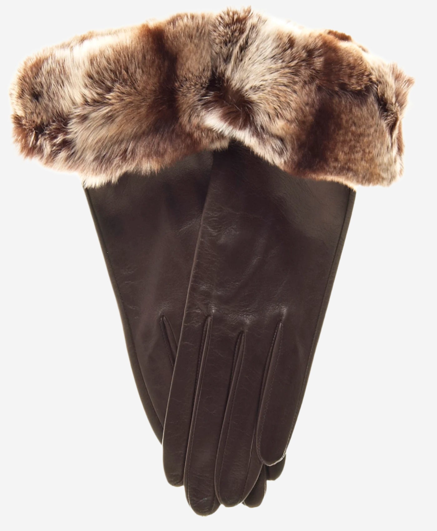 CR4405 (brown) - Women’s Italian leather winter gloves with Rex rabbit fur cuff — photo 1 of 8