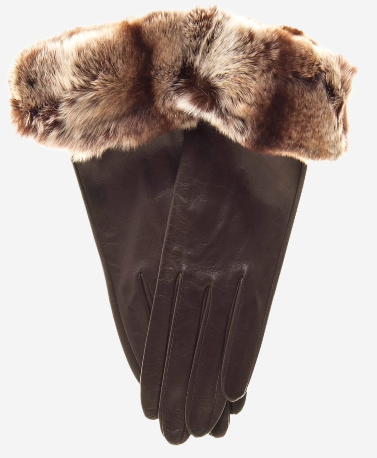 CR4405 (brown) - Women’s Italian leather winter gloves with Rex rabbit fur cuff — photo 1 of 8