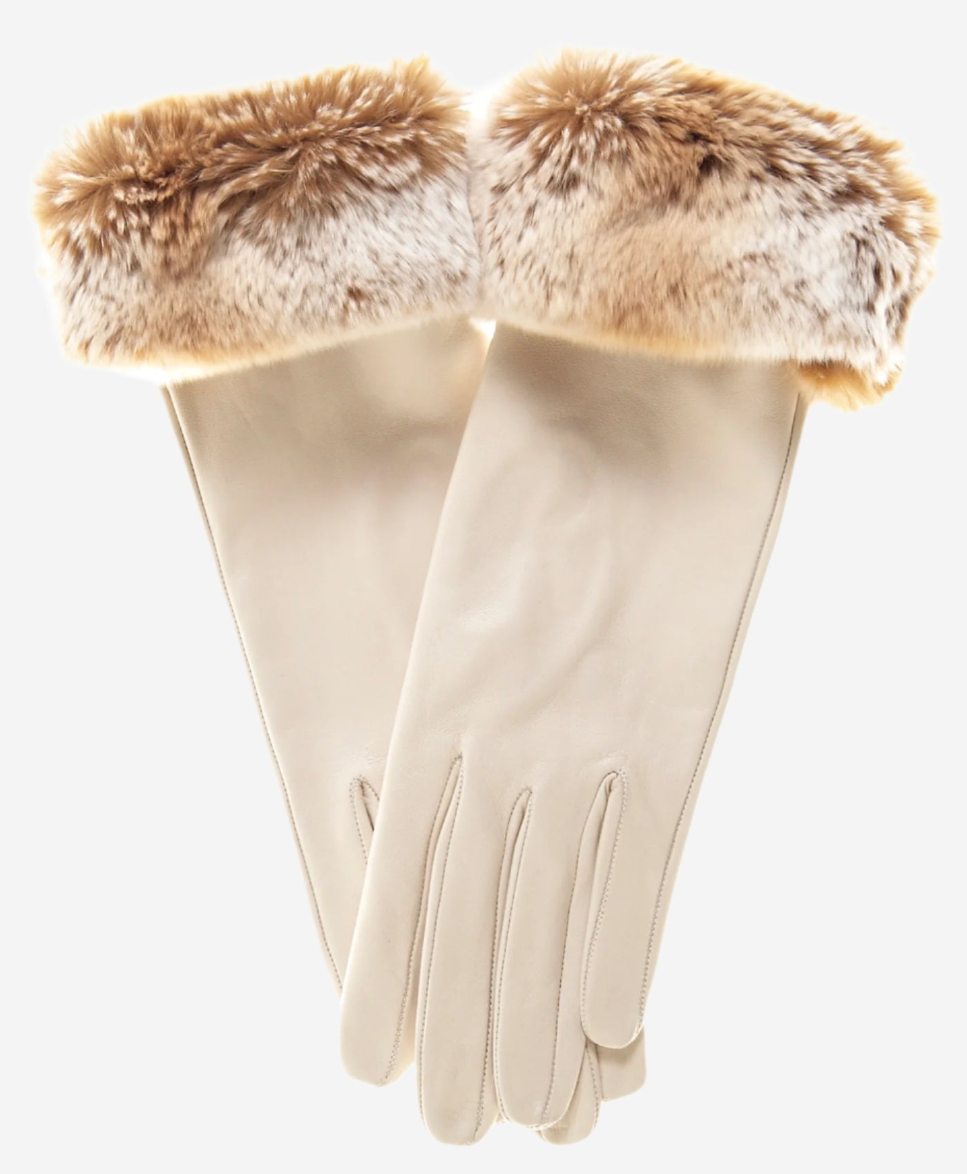 CR4405 (cream) - Women’s Italian Rex rabbit fur cuff winter leather gloves — photo 1 of 8