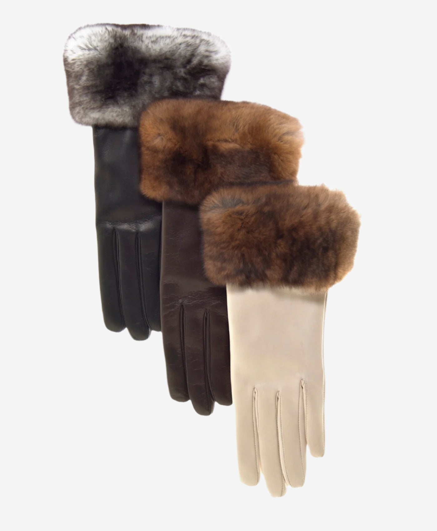 CR4450 (cream) - Women's Italian Orylag rabbit fur cuff cashmere lined winter leather gloves — photo 3 of 9