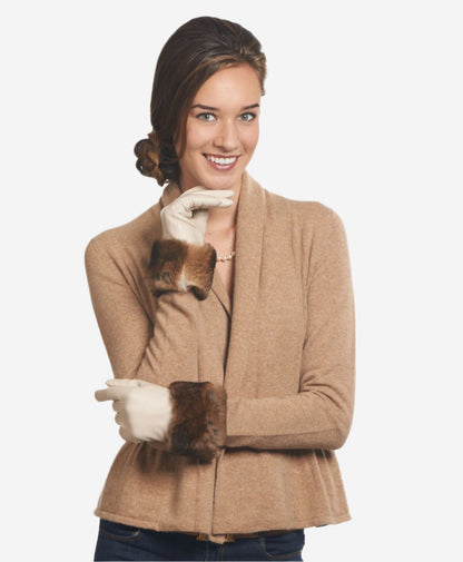 CR4450 (cream) - Women's Italian Orylag rabbit fur cuff cashmere lined winter leather gloves — photo 2 of 9