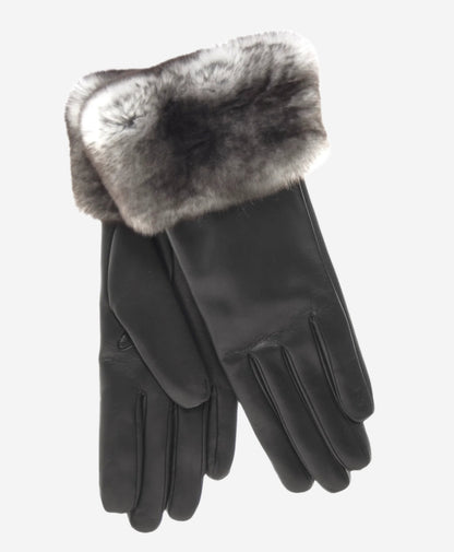 CR4450 (black) - Women’s Italian Orylag rabbit fur cuff cashmere lined winter leather gloves — photo 1 of 8