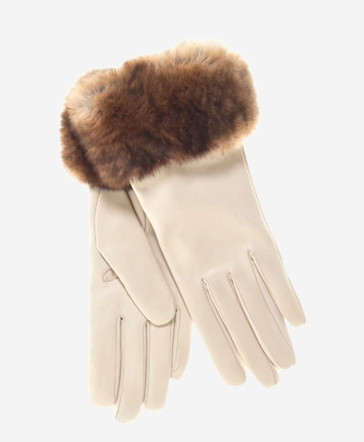 CR4450 (cream) - Women's Italian Orylag rabbit fur cuff cashmere lined winter leather gloves — photo 1 of 9