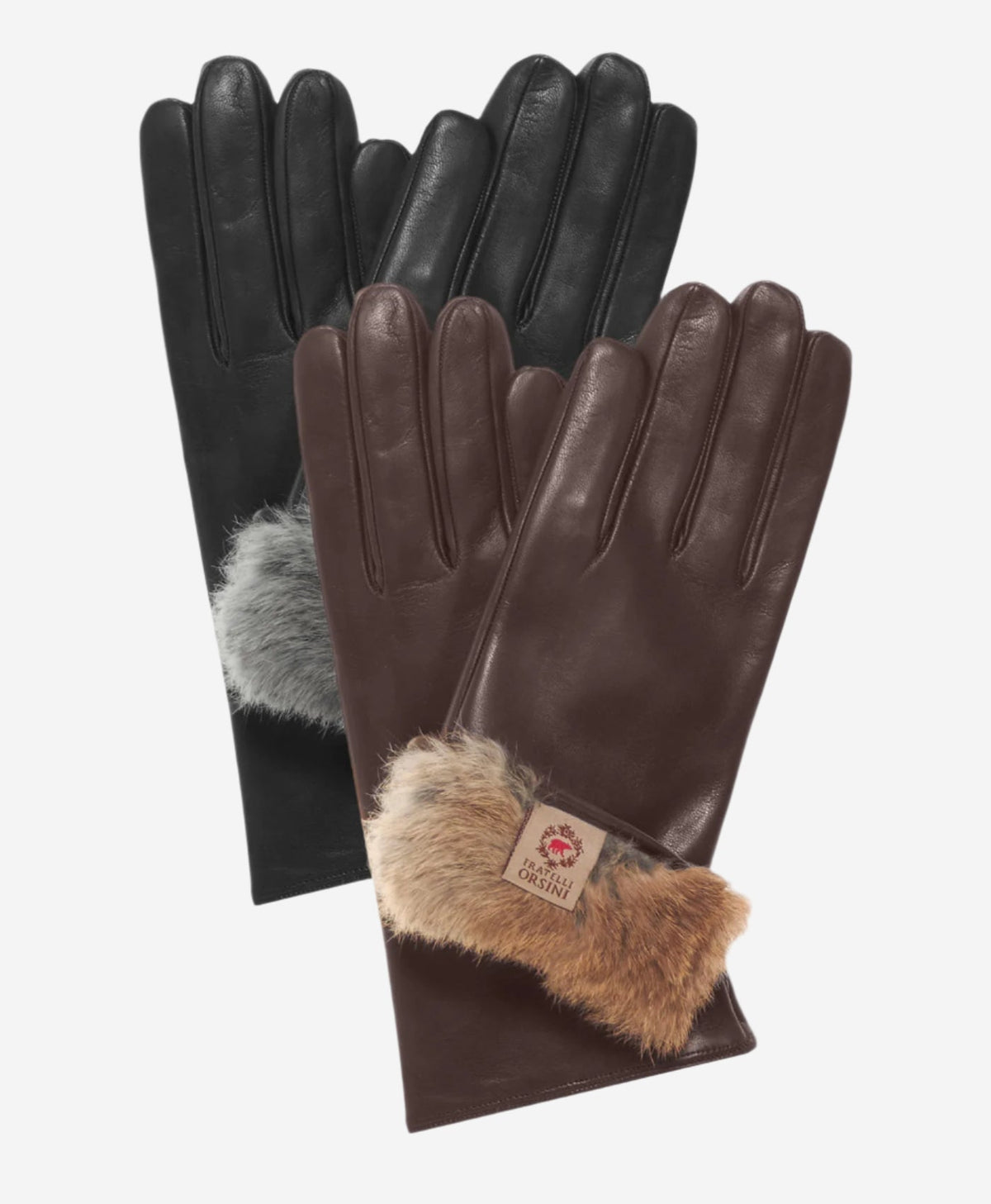 CR4606 (brown) - Women's Italian natural rabbit fur gloves 3-button length — photo 2 of 7
