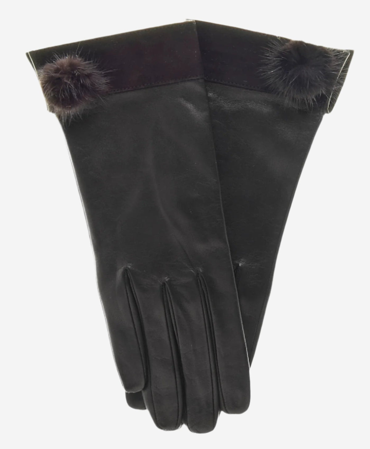 CS4033 (black) - Women's Italian Silk Lined Lambskin Leather Gloves with Mink PomPom — photo 2 of 9
