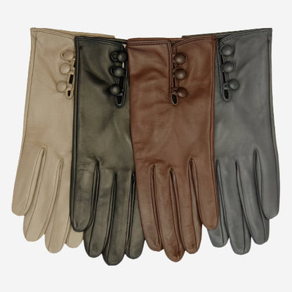CS4070 (taupe) - Women's Italian Silk Lined Lambskin Leather Gloves with Buttons — photo 2 of 8