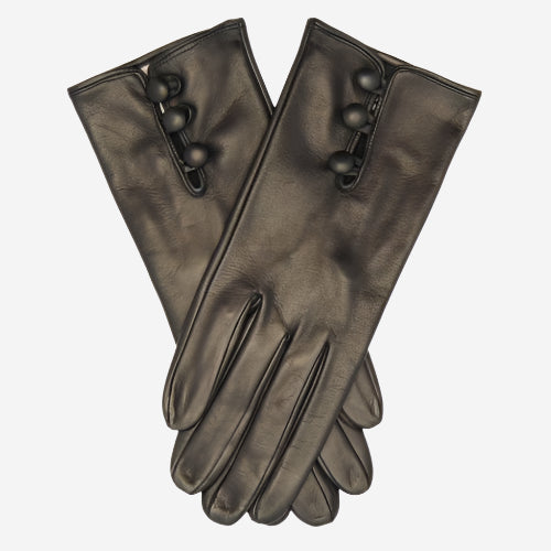 CS4070 (black) - Women's Italian Silk Lined Lambskin Leather Gloves with Buttons — photo 2 of 8