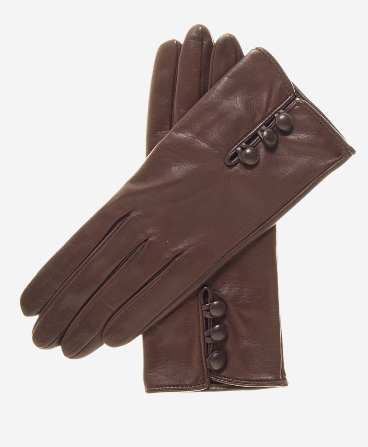 CS4070 (brown) - Women's Italian Silk Lined Lambskin Leather Gloves with Buttons — photo 1 of 8