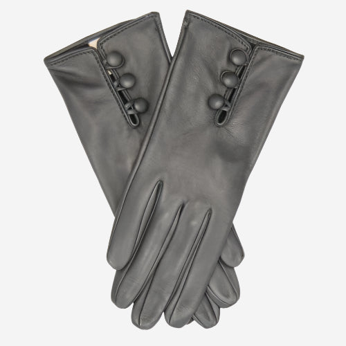 CS4070 (charcoal) - Women's Italian Silk Lined Lambskin Leather Gloves with Buttons — photo 2 of 8
