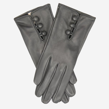 CS4070 (charcoal) - Women's Italian Silk Lined Lambskin Leather Gloves with Buttons — photo 2 of 8