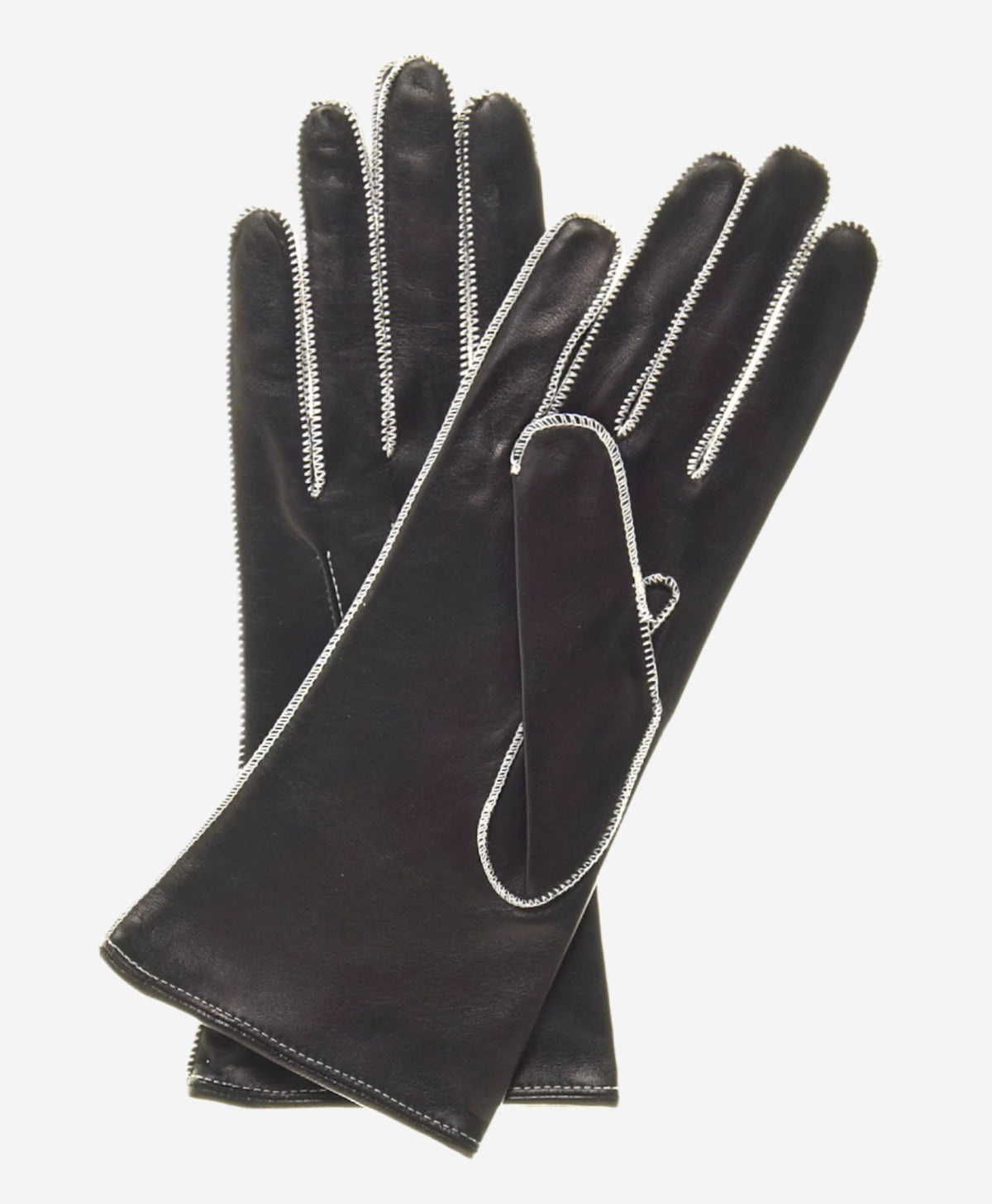 CS4175 (black/white) - Women's Italian Silk Lined Leather Gloves with Contrast Decorative Stitching — photo 2 of 8