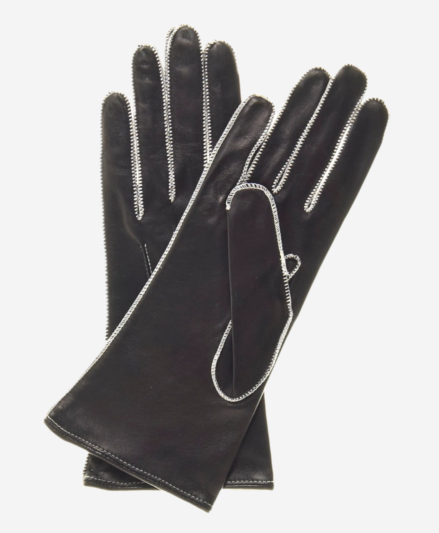 CS4175 (black/white) - Women's Italian Silk Lined Leather Gloves with Contrast Decorative Stitching — photo 2 of 8