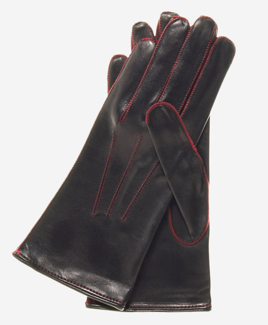 CS4175 (black/red) - Women's Italian Silk Lined Leather Gloves with Contrast Decorative Stitching — photo 1 of 8