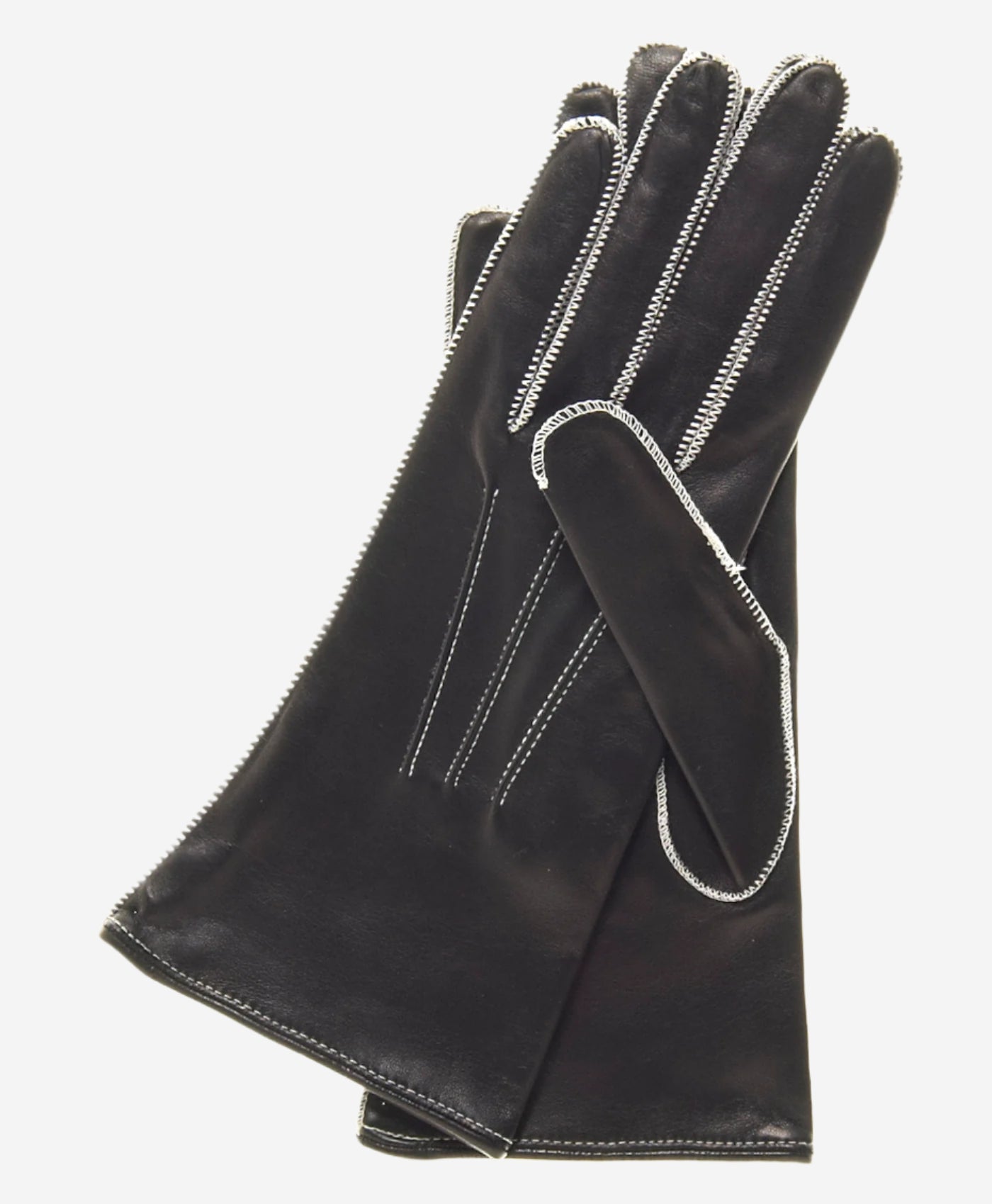 CS4175 (black/white) - Women's Italian Silk Lined Leather Gloves with Contrast Decorative Stitching — photo 1 of 8