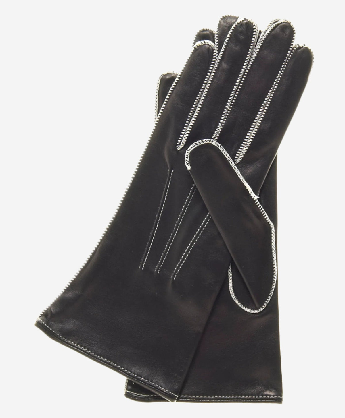 CS4175 (black/white) - Women's Italian Silk Lined Leather Gloves with Contrast Decorative Stitching — photo 1 of 8