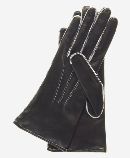 CS4175 (black/white) - Women's Italian Silk Lined Leather Gloves with Contrast Decorative Stitching — photo 1 of 8