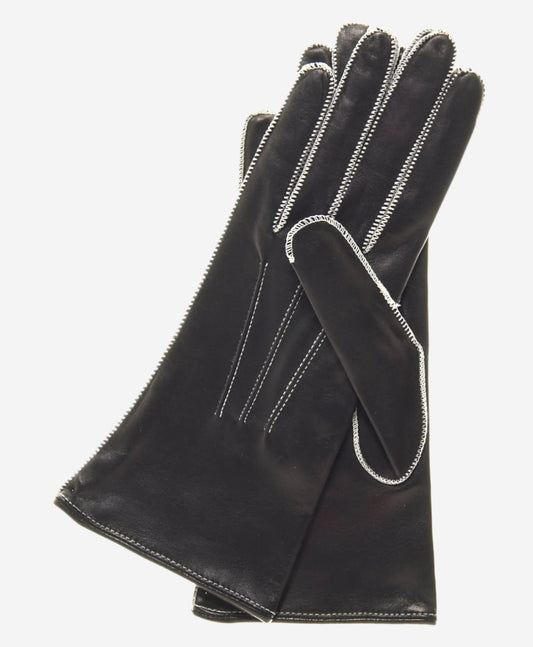 CS4175 (black/white) - Women's Italian Silk Lined Leather Gloves with Contrast Decorative Stitching — photo 1 of 8