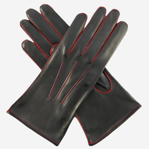 CS4175 (black/red) - Women's Italian Silk Lined Leather Gloves with Contrast Decorative Stitching — photo 2 of 8