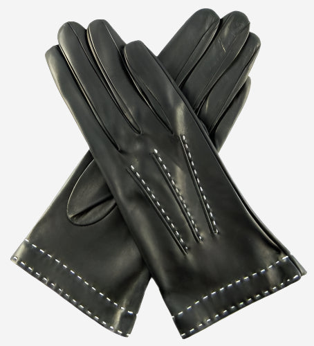 CS4204 (black) - Women's Italian Silk Lined Leather Gloves with Contrast Decorative Stitching — photo 2 of 8