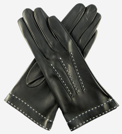 CS4204 (black) - Women's Italian Silk Lined Leather Gloves with Contrast Decorative Stitching — photo 2 of 8